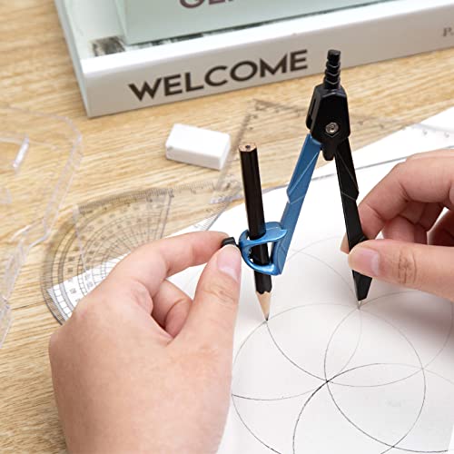 HAKACC Geometry Compass Set, 8PCS Maths Compass Drawing Compass with Rulers Pencil Eraser Sharpener Storage Case for Stationery School Engineers Drafting