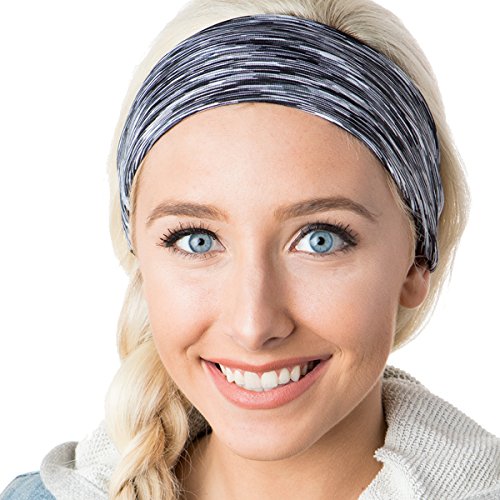 Hipsy Xflex Space Dye Adjustable & Stretchy Wide Headbands for Women (Space Dye Grey)