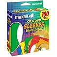 Maxell 190132 CD & DVD Paper Storage Envelope Sleeves with Heavy-duty Paper and Clear Plastic Window Multi-Color 100 Pack (Pa