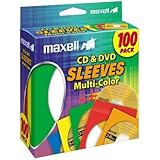 Maxell 190132 CD & DVD Paper Storage Envelope Sleeves with Heavy-duty Paper and Clear Plastic Window Multi-Color 100 Pack (Pa