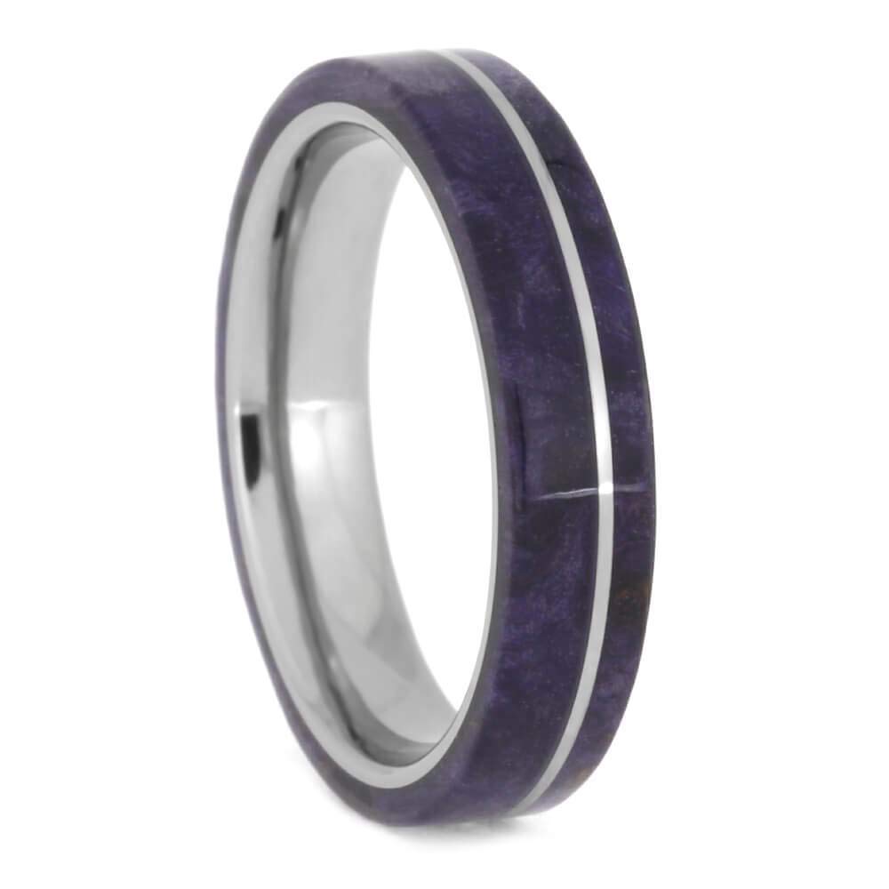 Jewelry By Johan Purple Wood Wedding Band, Thin Box Elder Burl Ring with Titanium Pinstripe