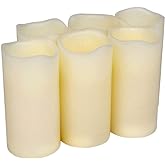 H-BLOSSOM Flickering Flameless Candles Battery Operated Real Wax Pillar Candles LED Candles with Cycling 5H Timer Pack of 6 (3" x 6")