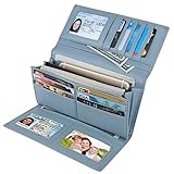 Dante Women RFID Blocking Real Leather Trifold Wallet - Clutch Checkbook Wallet for Women - Shield Against Identity Theft(Light Blue)