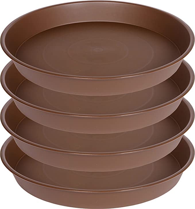 Photo 1 of Bleuhome 4 Pack of 16 inch Plant Saucer, Heavy Duty Round Plant Trays for Pots, Bird Bath Bowls, Plastic Plant Water Tray, Flower Plant Saucers for Indoors (16", Chocolate)