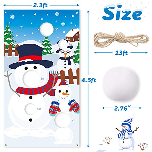 CiyvoLyeen Snowman Toss Games Banner, Winter Christmas Holiday Party Cornhole Game with 5 Snowballs for Kids Adults Family Gathering Indoor Outdoor Frozen Party Supplies