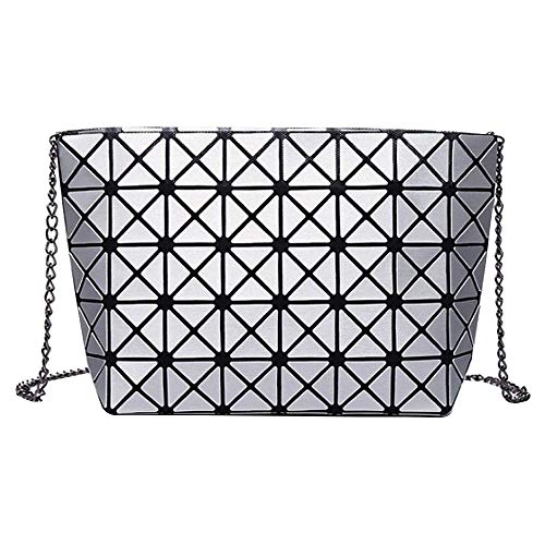 Mily Laser PU Evening Party Clutch Handbag Crossbody Shoulder Bag with Chain Strap Silver Gray