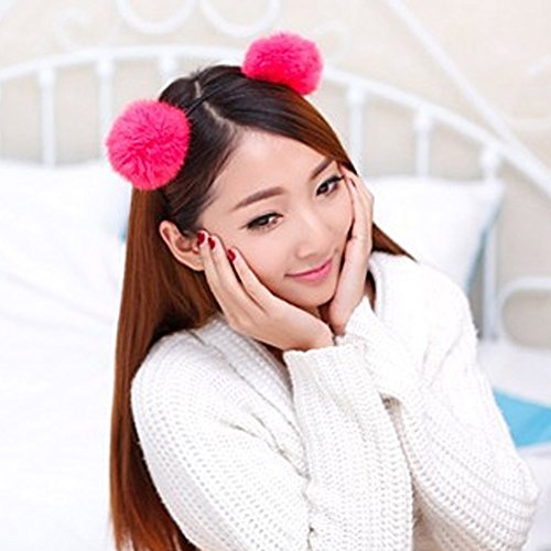 Mwfus Girl's Adorable Fur Ball Pompom Ball Hair Hoops Headbands Blue