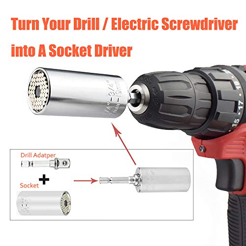 Universal Socket Wrench Set 1/4"-3/4"(7mm-19mm) Double End Adjustable Wrench Multi-functional Universal Ratchet Socket with Wrench Power Drill Adapter 3PCS Professional Repair Handyman Tool