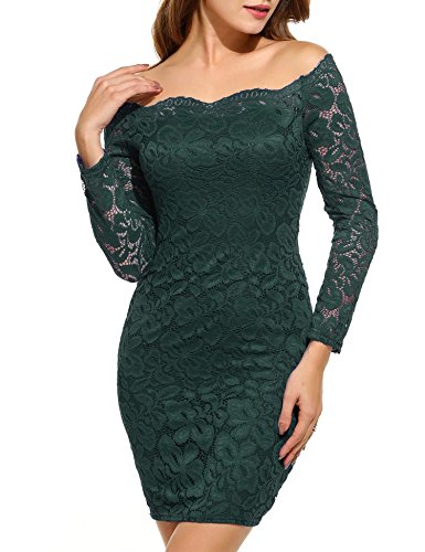 Cindere Women's Floral Lace Off-Shoulder Elegant Bodycon Cocktail Party Wedding Dress (M, Green)