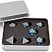 IvyFieldDice Shiny Black Painted and Blue Numbers, Polyhedral Metal Dice with Metal Case, Set of 7 for RPG D&D Math Teaching
