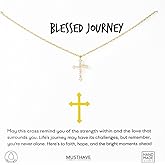 MUSTHAVE 18K Gold Plated Light of Grace Cross Necklace, Cubic Zirconia, Catholic Cross, Message Card, Necklace for Women, Simple, Dainty, Anchor Chain, 16+2 inch Extender (Yellow Gold)