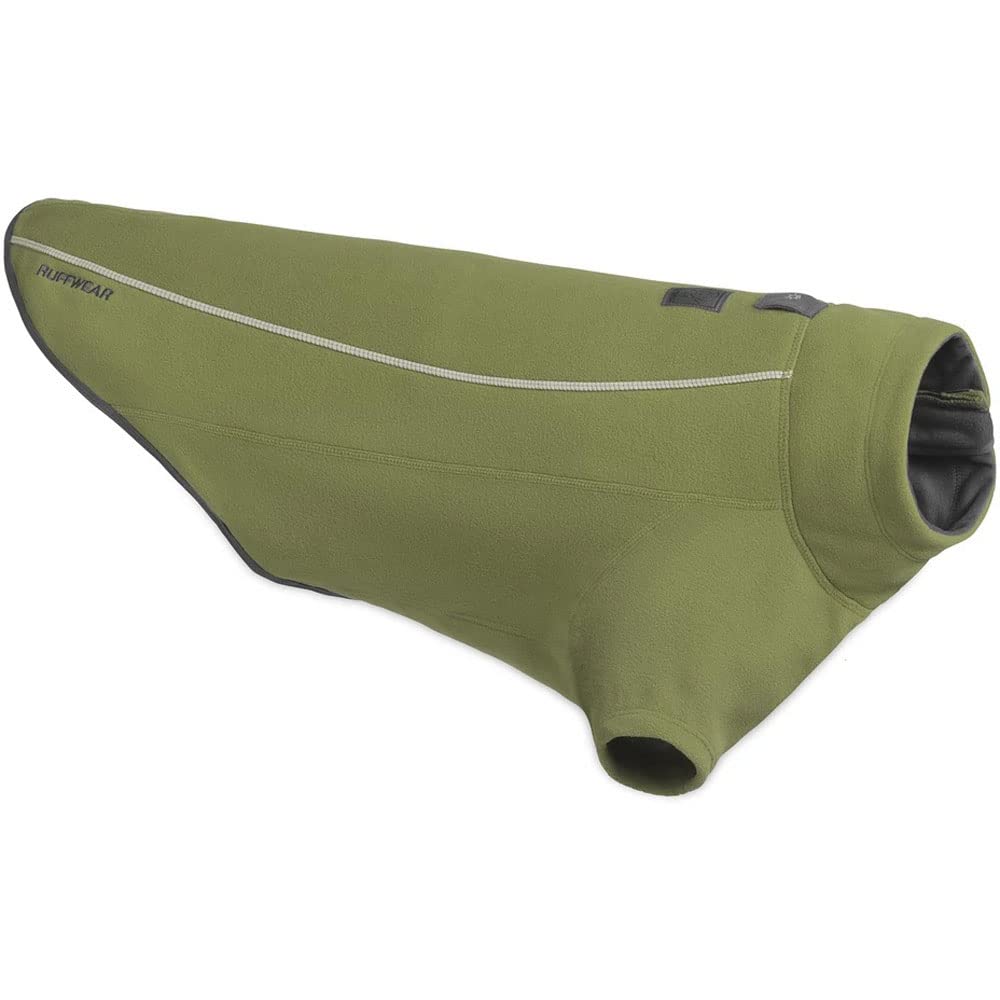 RUFFWEAR Fleece Dog Coat, Climate Changer Windproof & Fast Drying Zipped Jacket with Sleeves, for Cold Weather, Miniature Breeds, Cedar Green – X-Small (43-56 cm)