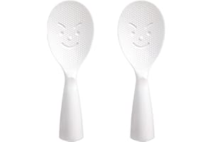CIYODO 2pcs Vertical Non-Stick Plastic Rice Spoon Smiling Face Handle Standing Rice Paddle and Meal