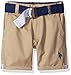 U.S. Polo Assn. Little Boys Belted Roll-Up Hem Twill Short, Dark Khaki, 5