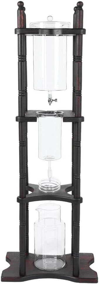 Cold Brew Coffee Maker – 25 Cup Iced Brew Coffee Dripper Glass Tower Dark Brown Wood Frame