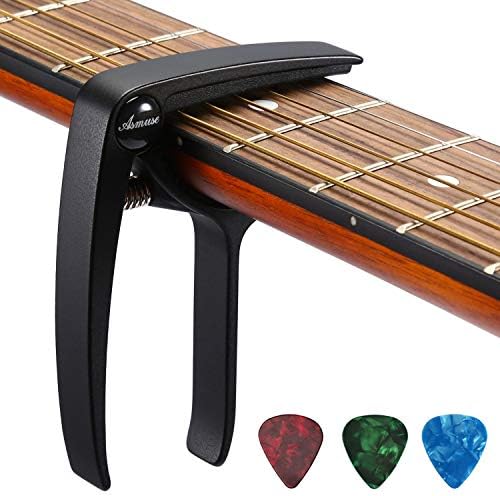 Asmuse Guitar Capo Trigger for Acoustic Electric Classical Ukulele bass with Guitar Picks-Black