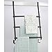 mDesign Modern Decorative Metal Over Shower Door Towel Rack Holder Organizer with Storage Hooks - for Bathroom Towels, Washcloths, Hand Towels, Loofahs and Sponges - Bronze