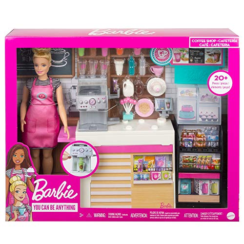 Barbie GMW03 - Naschcafé Spielset, kurviger Blonde (30,4 cm), +20 realistische Spielteile: Maschine, Milch, Sirup, Kaffeebecher, Wasserflaschen, Süßigkeiten, Snacks und mehr, ab 3 Jahren – Bild 8