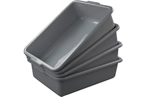Yesdate 4 Packs 24 L Plastic Commercial Bus Box, Large Bus Tub, Utility Bus Tote, Grey
