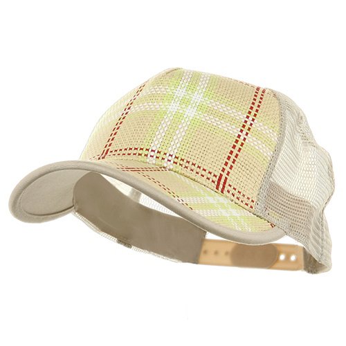 Plaid Straw Trucker Caps-Natural