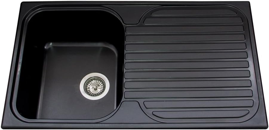 Astini Valor 1.0 Bowl Black Synthetic Reversible Kitchen Sink & Waste