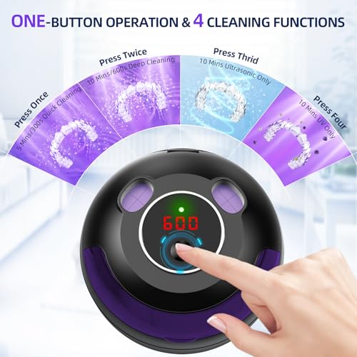 Ultrasonic Retainer Cleaner, Opilea 45kHz Retainer Cleaner Machine, 4 Modes Ultrasonic for Dentures, Nightguards, Sport Mouth Guards, Braces, Toothbrush Heads, Jewelry