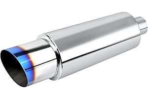 EVIL ENERGY Exhaust Muffler, Stainless Steel Exhaust Tip, Universal 14.6" Length (Burnt, 2'' Inlet 3'' Outlet)