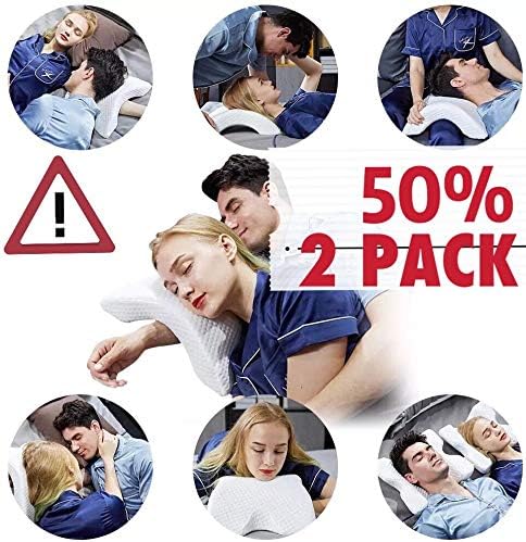 Memory Foam Pillow Cervical Neck Pillow for Sleeping, Ice Silk Fabric Arched Pillow, Slow Rebound Pressure Romantic Couple Pillow Side Sleeper Pillow, Couple Travel pillow, Office Rest Pillow, 2 Pack