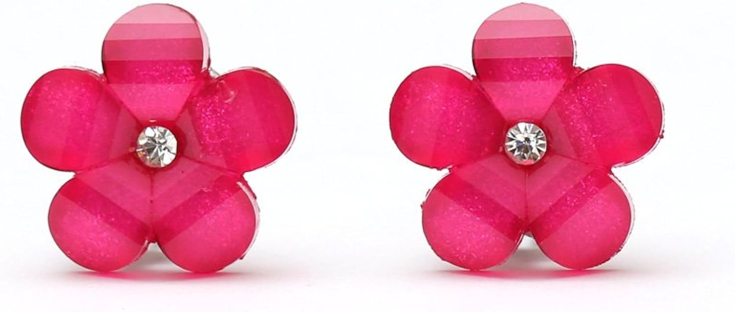 Idin Ohrclips Blumen in Pink mit Kristalleffekt (17 x 17 mm) Top Qualität Amazon.de Schmuck