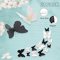 ForTomorrow Butterfly Wall Decals 3D Home Decor Art Stickers DIY Man-Made Decorative Murals for Living Room Kids Girls Bedroom Nursery Party (Black+White（Single-Layer Wing）, 24 PCS)