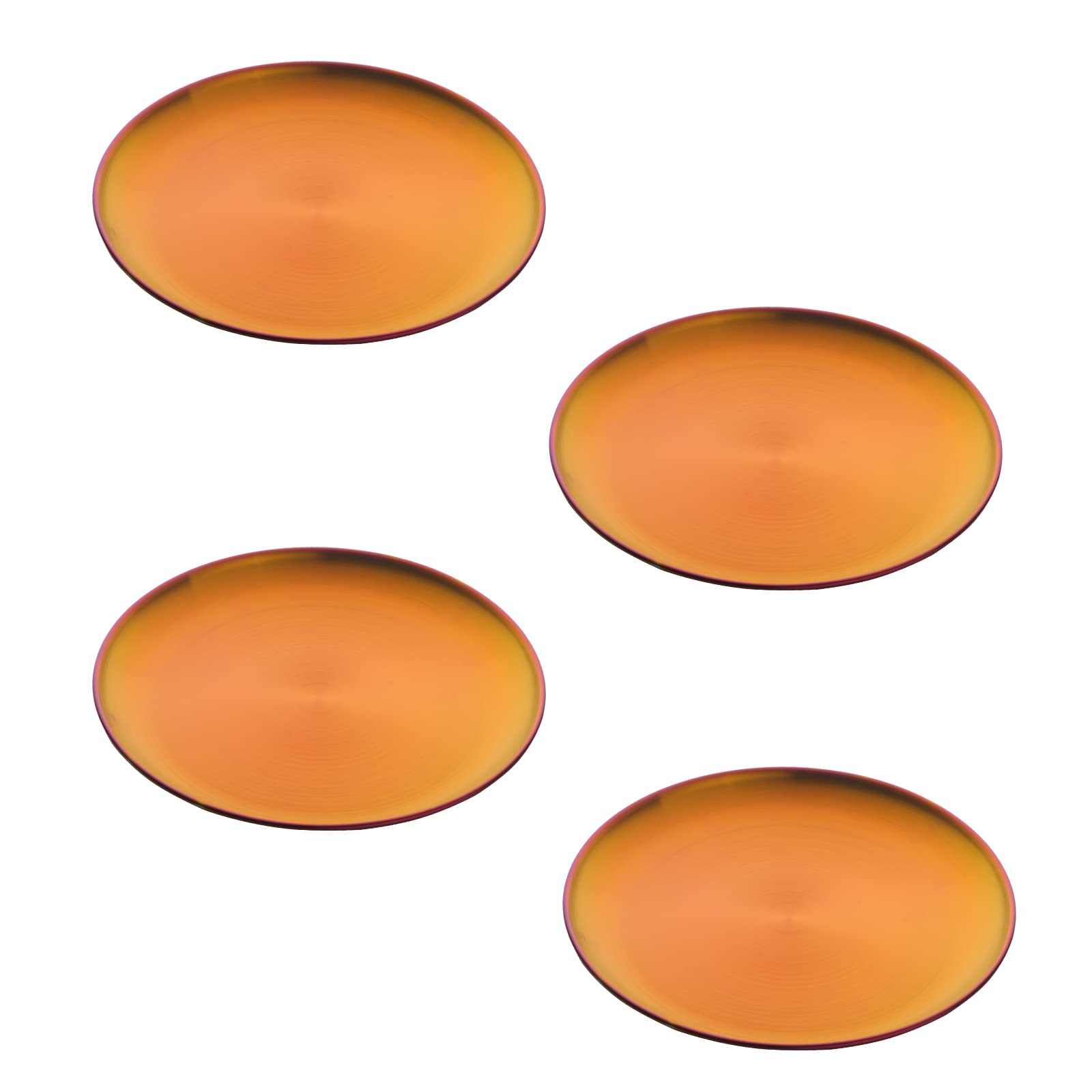 Buyer Star 4-Piece Stainless Steel Dinner Plates Dessert Salad Plates Set Indian, Round Dishes/Barbecue Dish/Cake Mold/Tray/Meat Dish/Rice Plate 9.1 Inch Colorful Metal Platter (Magic red)