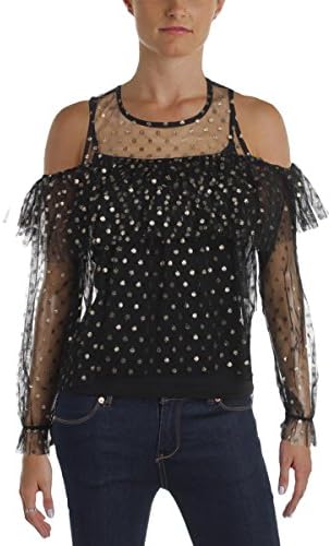Miss Selfridges Womens Metallic Sheer Pullover Top Black 6