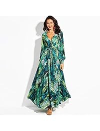 R.Vivimos Maxi vestidos de gasa con estampado en V y manga larga para dama