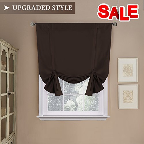 Blackout Energy Efficient Tie Up Shades -Rod Pocket Panel for Small Window, Chocolate Brown 42W x 63L (Set of 1) - H.Versailtex