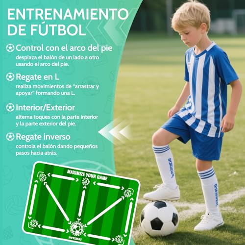 Football Training Mat with Videos for Ball Control and Dribbling | Non-Slip and Silent Children's Football Training Kit with Shooting Trainer and Carry Bag