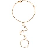 lasuroa Ring Bracelet Hand Chain, Adjustable Gold Hand Chain Bracelet with Finger Ring Summer Jewelry for Women