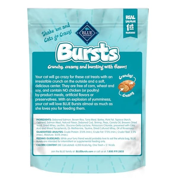 BLUE BUFFALO BURSTS CRUNCHY & CREAMY CAT TREATS, GREAT FOR TRAINING, SAVORY SEAFOOD, 5-OZ BAG