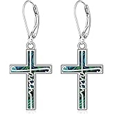 Cross Faith Earrings for Women Sterling Silver Abalone Shell Faith Hope Love Cross Earrings Dangle Leverback Jewelry Christmas Gifts Pendant