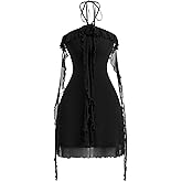 SOLY HUX Women's Summer Dresses Halter Bodycon Irregular Ruffle Trim 3D Flower Cami Mini Party Club Dress