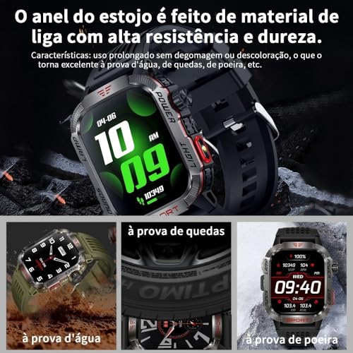 YARUIKE HT29 Relógio Inteligente Esportivo para Homens, Chamada Bluetooth, Bússola e Lanterna LED, Tela IPS 2.01 Polegadas, Compatível com Android e iOS