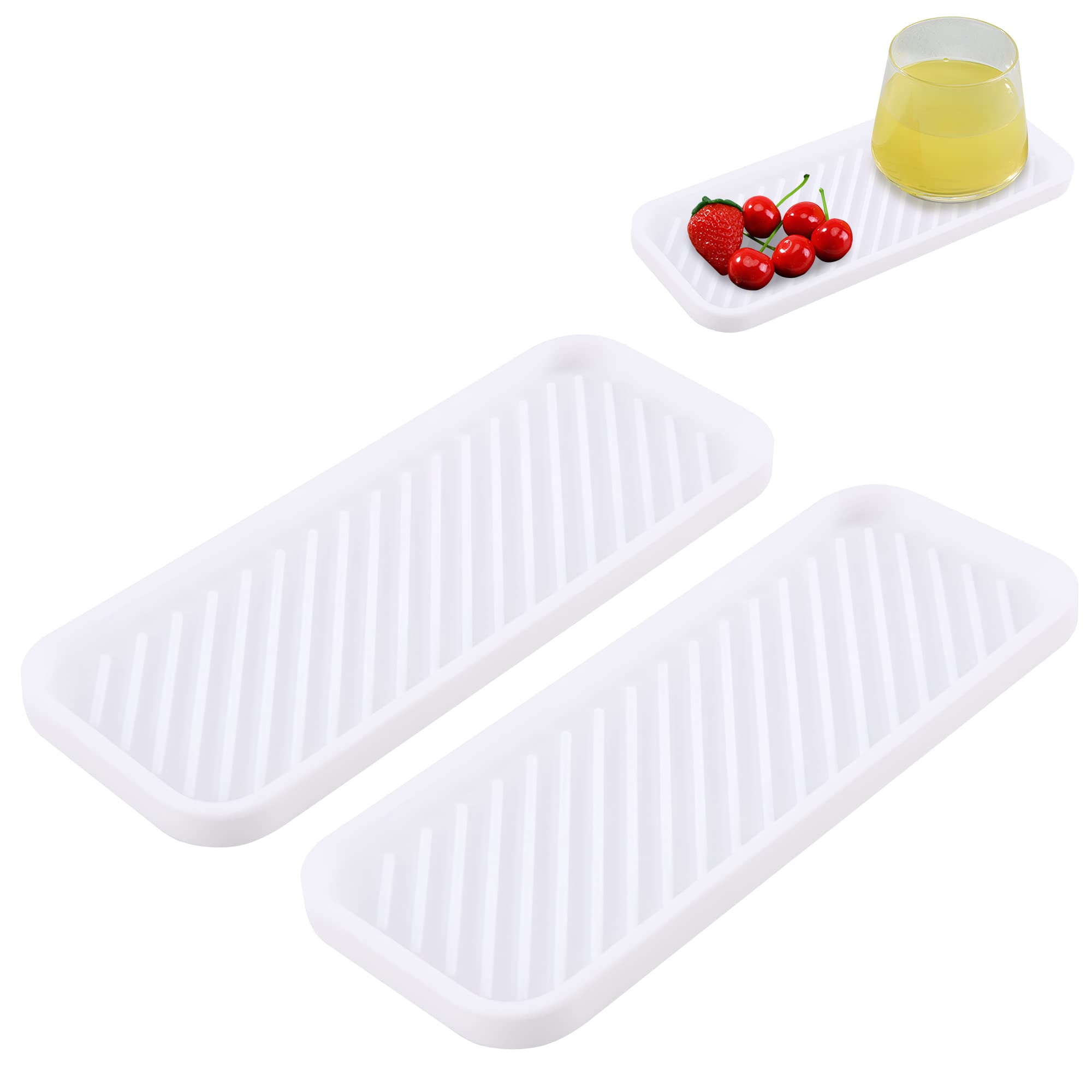 2 PCS Silicone Sink Tray Organiser, Sink Drying Mat for Kitchen, Bathroom, Counter (White, Size 1)