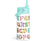 SANDJEST Alphabet Kids Water Bottle with Straw Lid 12oz Insulated Stainless Steel, Travel Tumbler, Animal Gifts for Boys Girls, Birthday, Christmas, Back to School