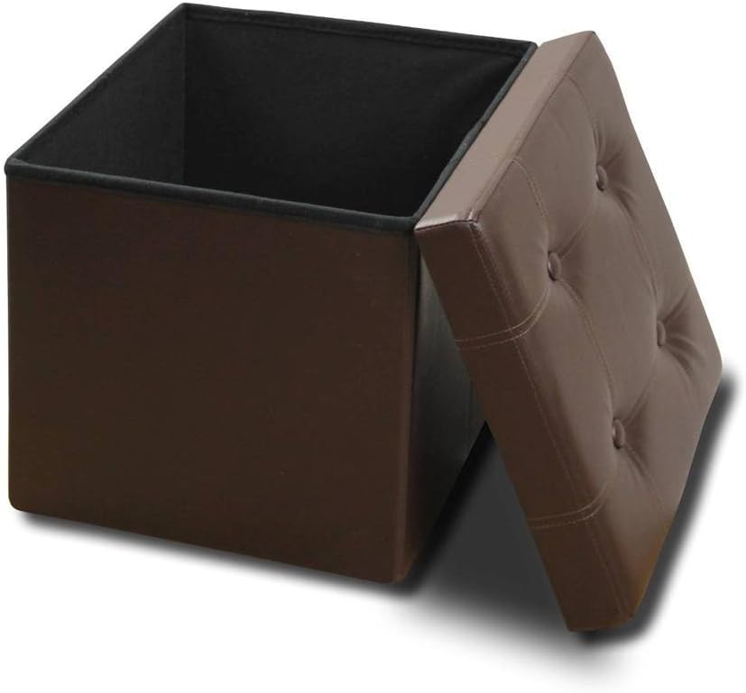 Unibest Faux Leather Folding Storage Ottoman Bench Seat Foot Rest Stool (15โx15โx15โ Brown)