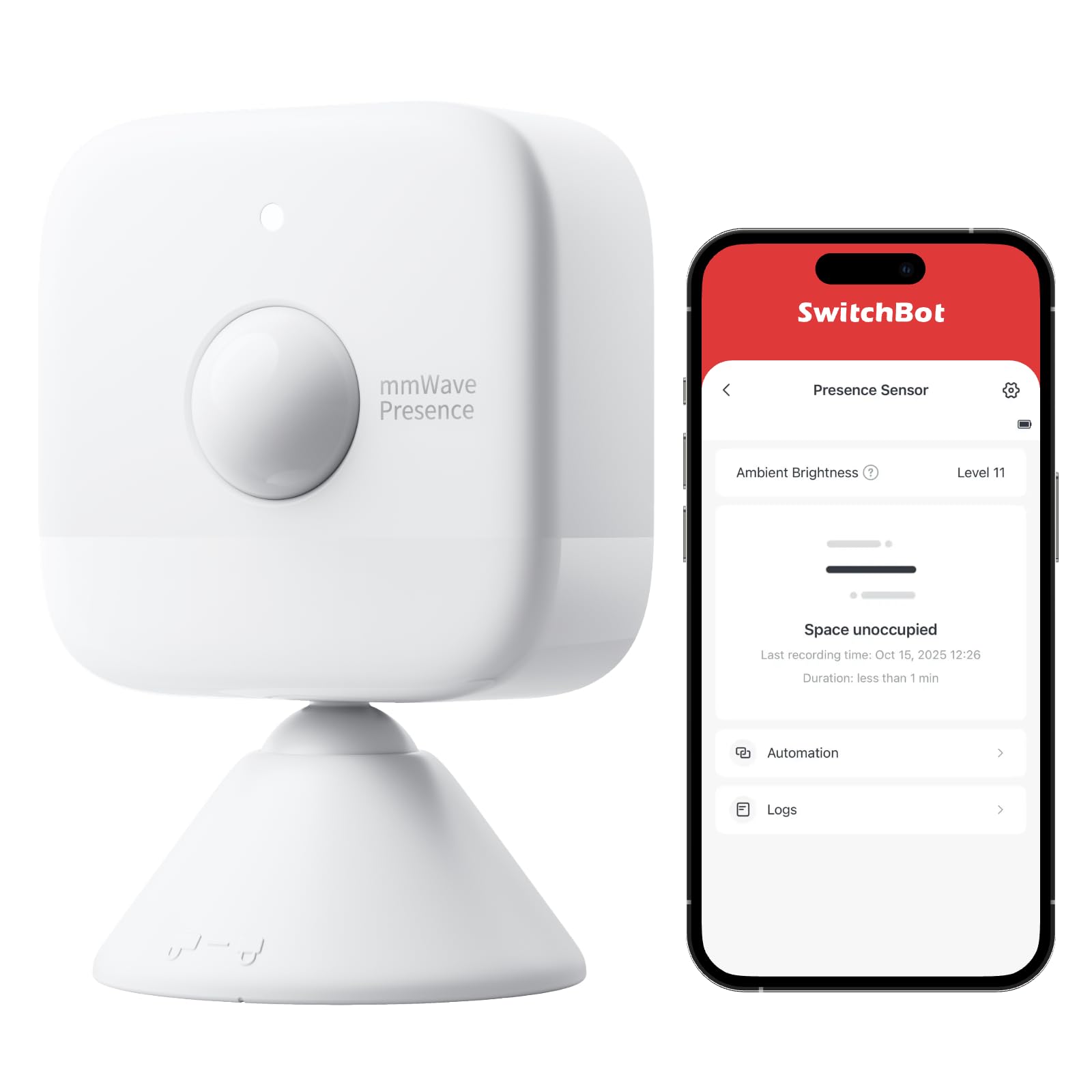 Photo 1 of SwitchBot Smart mmWave Radar Motion Sensor, Bluetooth Presence Sensor with Dynamic Detection & Zone Positioning, Compatible with Alexa, HomeKit & Apple Home via SwitchBot Hub (Presence Sensor)