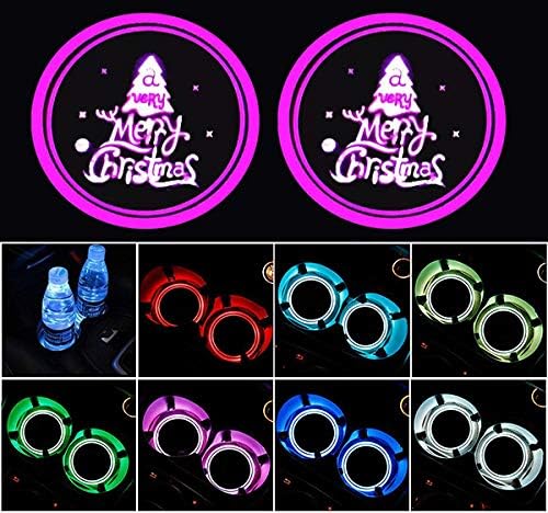 ZhengRong LED Car Cup Pad led Cup Coaster USB Charging Mat Luminescent Cup Pad LED Mat Christmas Holiday Lights Coaster 7 Colors Merry Christmas Light 2 Piece - Christmas Tree