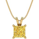 Clara Pucci 14K Yellow Gold Plated Solitaire 16" Box-Chain Necklace - Sterling Silver 1ct Princess Cut Citrine Pendant