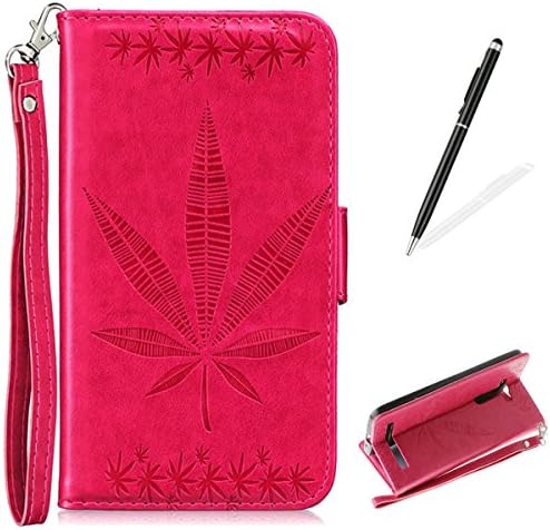 CasesHome Maple Leaf Pattern PU Leather Case Wallet Case with Card Slot Folio Closure Stand Feature Shockproof Protective Case for Asus Zenfone 2 Laser ZE500KL 5.5 + Free 2 in 1 Touch Stylus Pen-Red