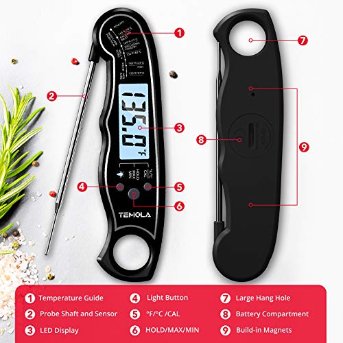 TEMOLA Meat Thermometer, Instant Read Food Thermometer with LCD