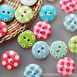 Niwota Mixed Colours Plaid Dot Round Shaped Painted Wooden Buttons for Sewing and Crafting (50pcs)