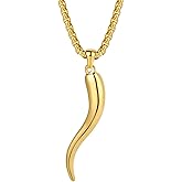 Yaumatea Italian Horn Pendant Necklace for Women Men Silver/Gold Plated Stainless Steel Cornicello Necklace Protection Necklace Chains with Pendant Italian Charm Talisman with Gift Box